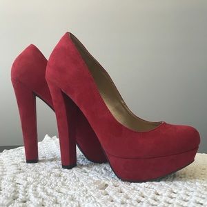 CHERRY RED SUEDE MATERIAL PUMPS!